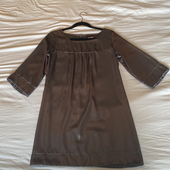 Silver metallic mini dress with 3/4 sleeves by mark.  Medium. 100% polyester - Picture 3 of 3